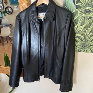 Nine West Zip-Up Leather Jacket Size M 100% Leather Shell 50% Nylon, 50% Acetate